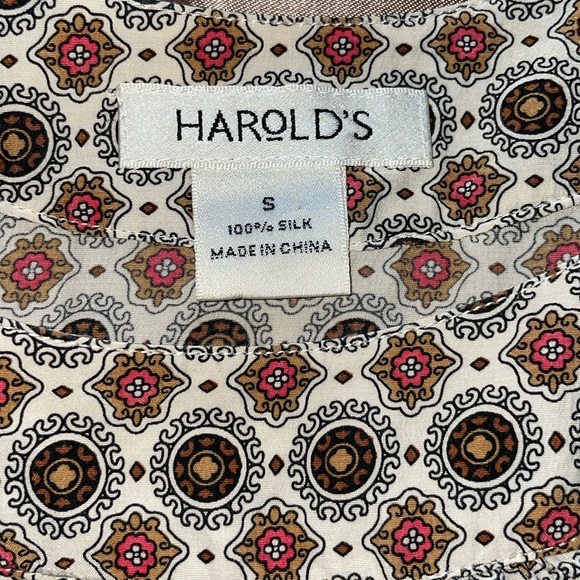 Vintage Harold’s 100% Silk Dotted Paisley Halter Tank Top Cream Tan Red Sz S - Picture 9 of 13